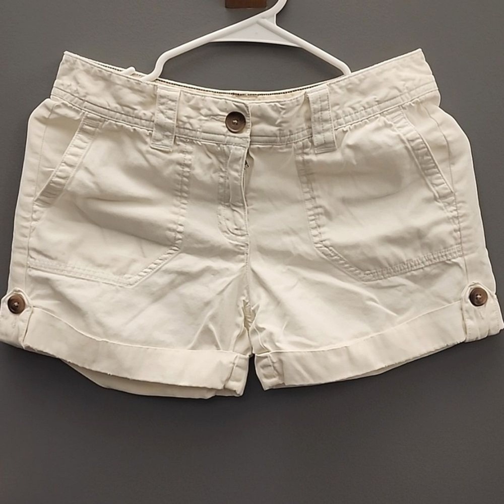 Lands' End Canvas Shorts Womens 0 White Casual Summer Preppy Classic Cuffed